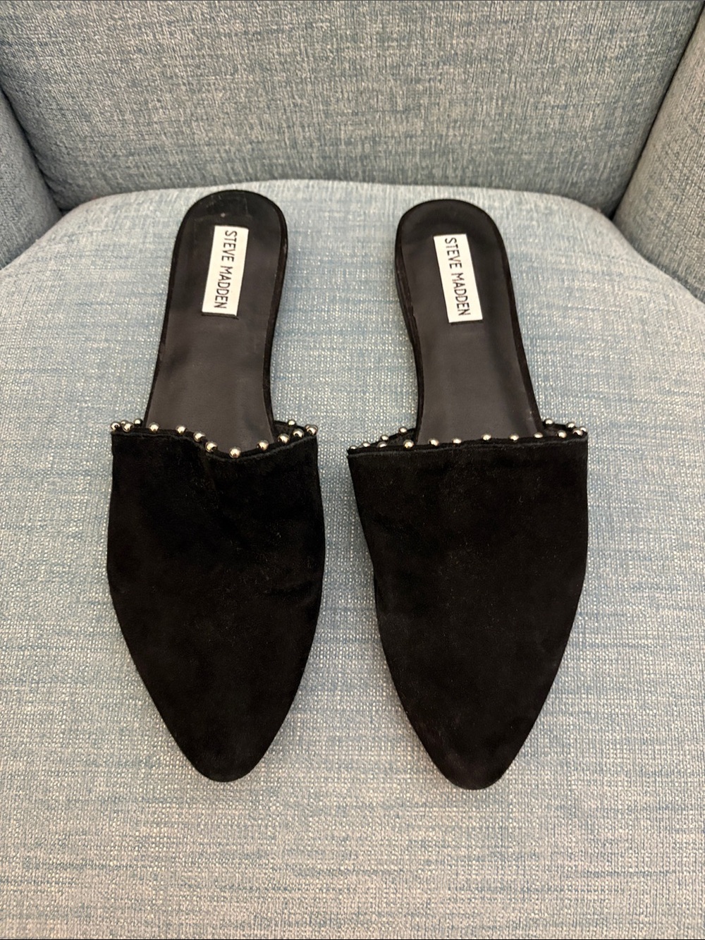 Steve Madden Black Suede Pointed Studded Mules